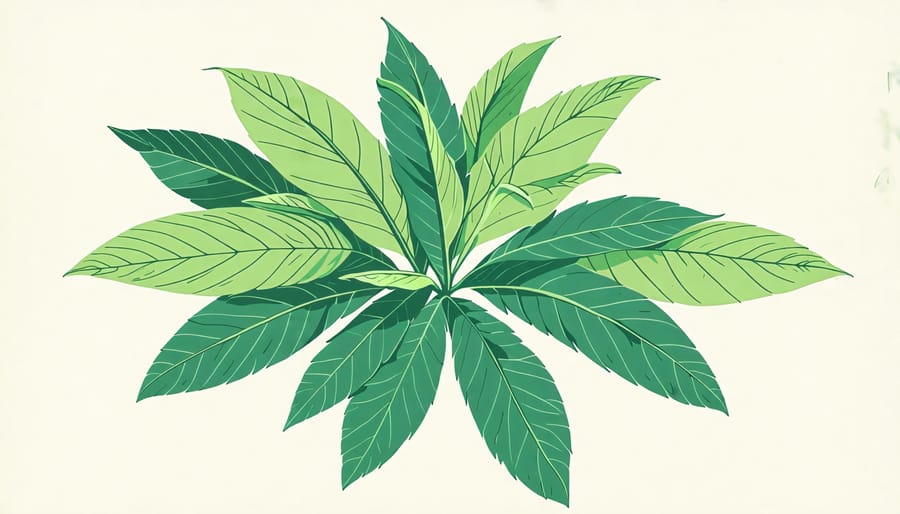 Illustration of Kratom plant and leaves used in alternative medicine