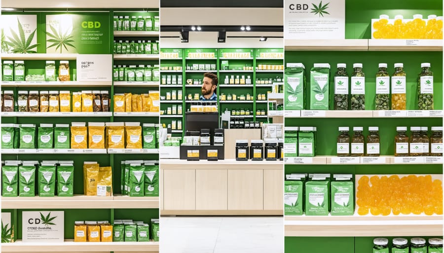 Images of various retail environments across Canada showcasing CBD gummies