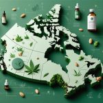 Conceptual illustration of Canada's CBD oil regulatory framework, showing interconnected maps representing federal, provincial, and municipal regulations, surrounded by icons of legal documents and safety compliance.