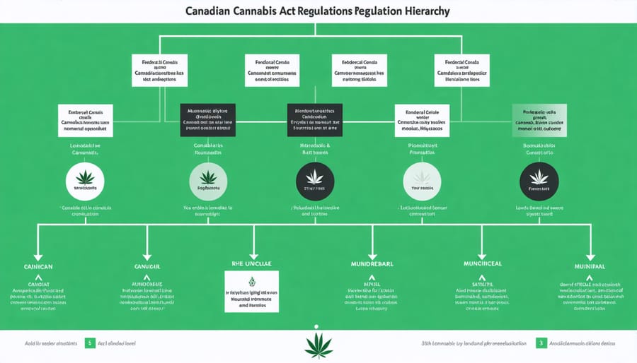 Hierarchical diagram of Canadian cannabis regulations from federal to local level